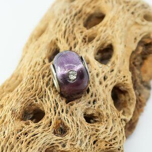 Purple with Rhinestone European Glass Charm Bead with Silver Core Center
